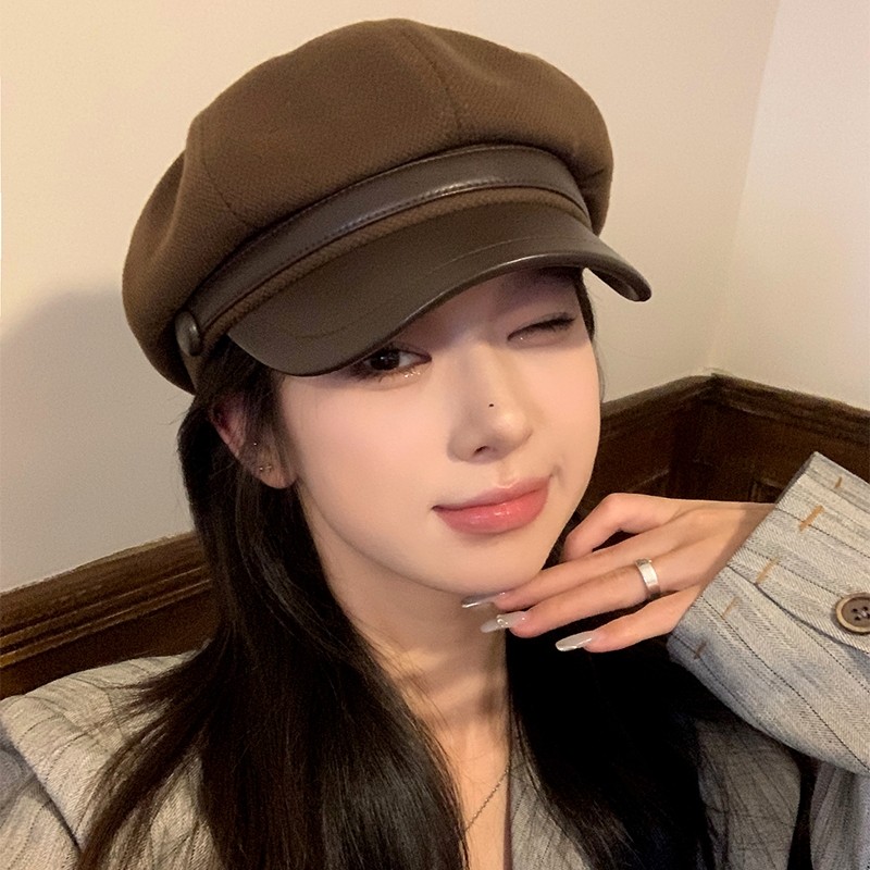 新款2025春季毛呢八角帽子女网红画家贝雷帽鸭舌ins百搭显脸小