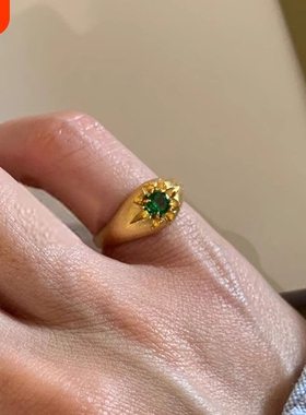 法式中古芒星镶嵌戒指高级感雕刻小拇指尾戒轻奢指环开口可调节