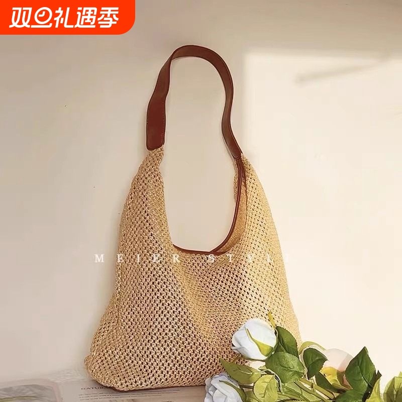 韩版ins复古编织托特包草编包大容量腋下包单肩包度假风沙滩包女