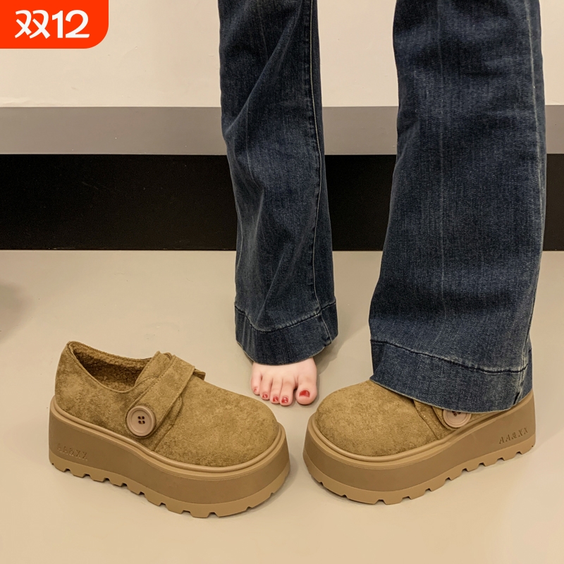 复古厚底加绒勃肯鞋女冬季2025新款小个子增高乐福棉鞋保暖雪地靴