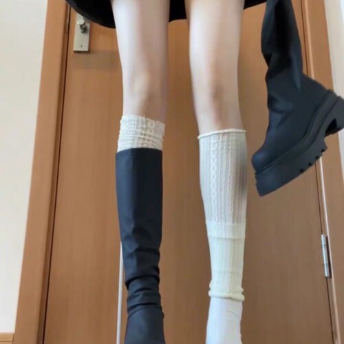 优质新疆棉白色蕾丝显瘦小腿袜