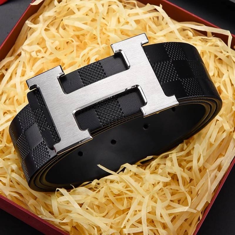爱马男仕皮带男新款真皮高档轻奢平滑扣商务休闲裤腰带送礼礼盒装