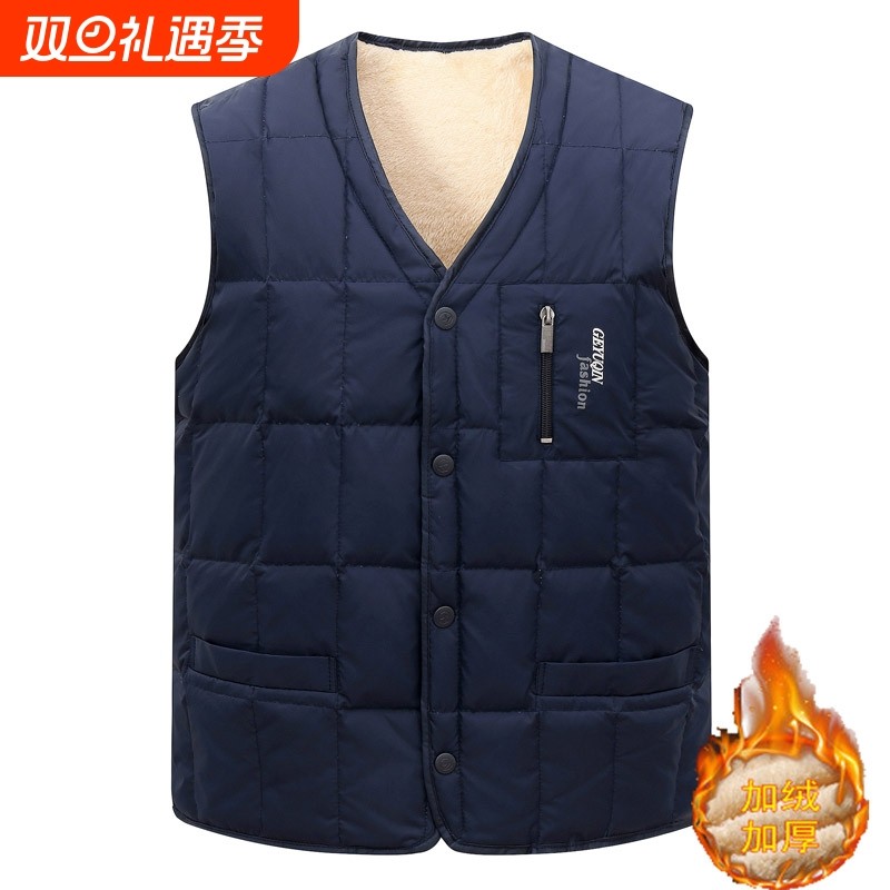 冬季羽绒马甲男士V领大尺码坎肩中老年加厚背心保暖内胆爸爸装上