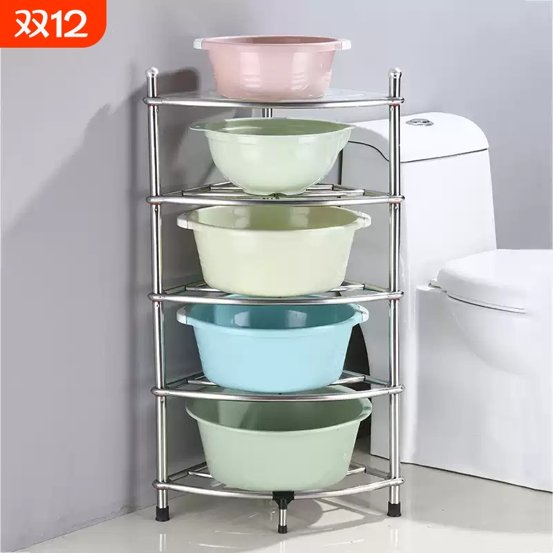 不锈钢脸盆架落地三角架卫生间置物架浴室转角洗脸盆收纳架子厨房