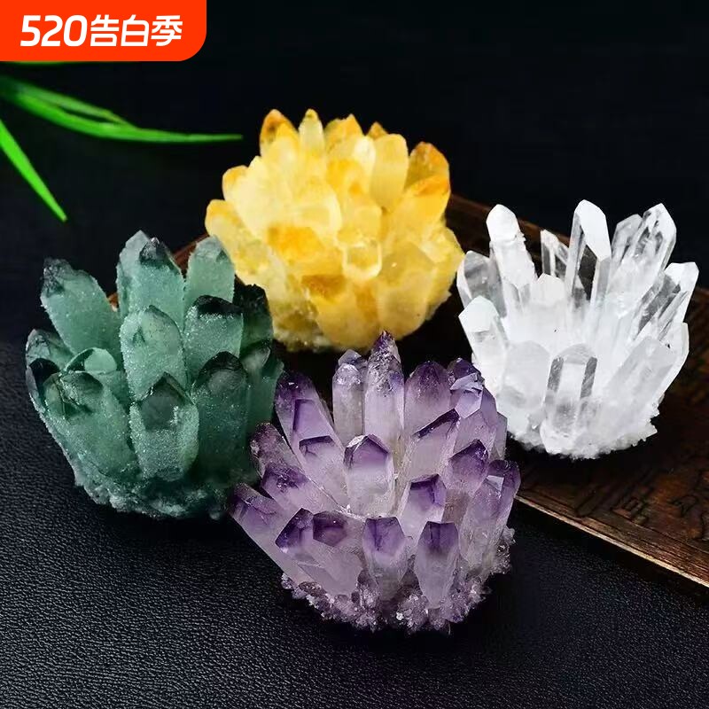 白水晶晶簇摆件水晶原石能量消磁石矿石标本客厅玄关办公桌摆件