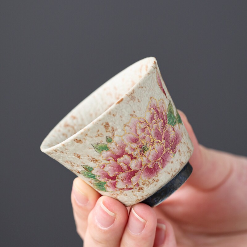青花火石红蓝蝴蝶茶杯高足杯酒杯家用陶瓷主人杯单杯功夫茶具