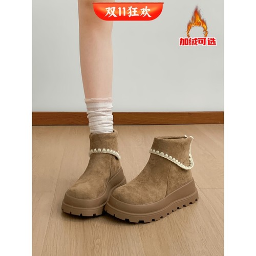 2025新款短靴女英伦复古秋冬厚底增高美拉德棕色巨好看加绒马丁靴
