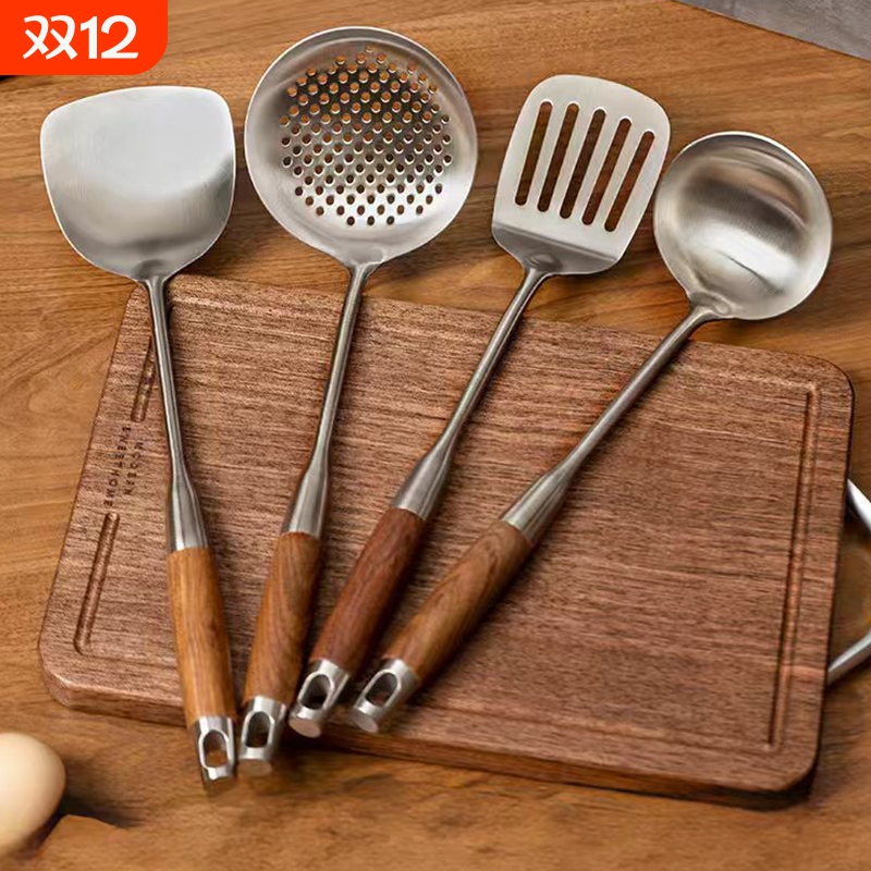 316L不锈钢锅铲家用煎铲炒勺炒菜铲子漏捞勺汤勺厨具套装手柄短柄