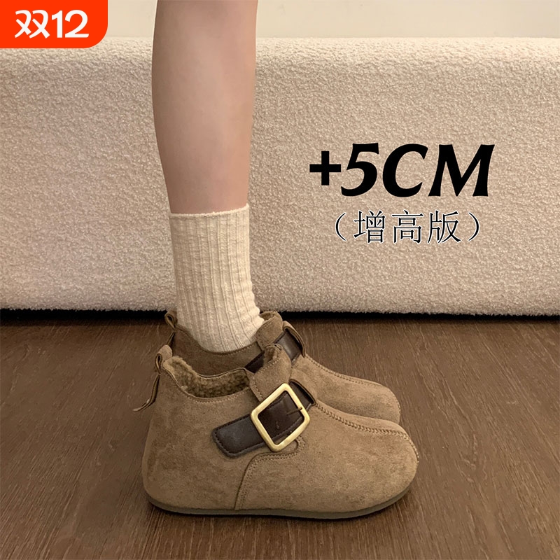 厚底内增高勃肯棉鞋女加绒短靴子2025新款冬季加厚保暖防滑雪地靴