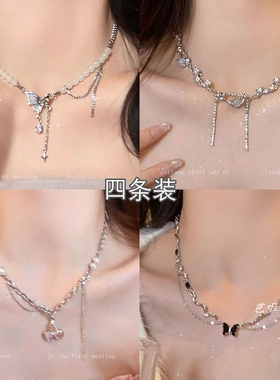蝴蝶锆石吊坠项链女生夏季轻奢高级感小众配饰2024新款爆款锁骨链
