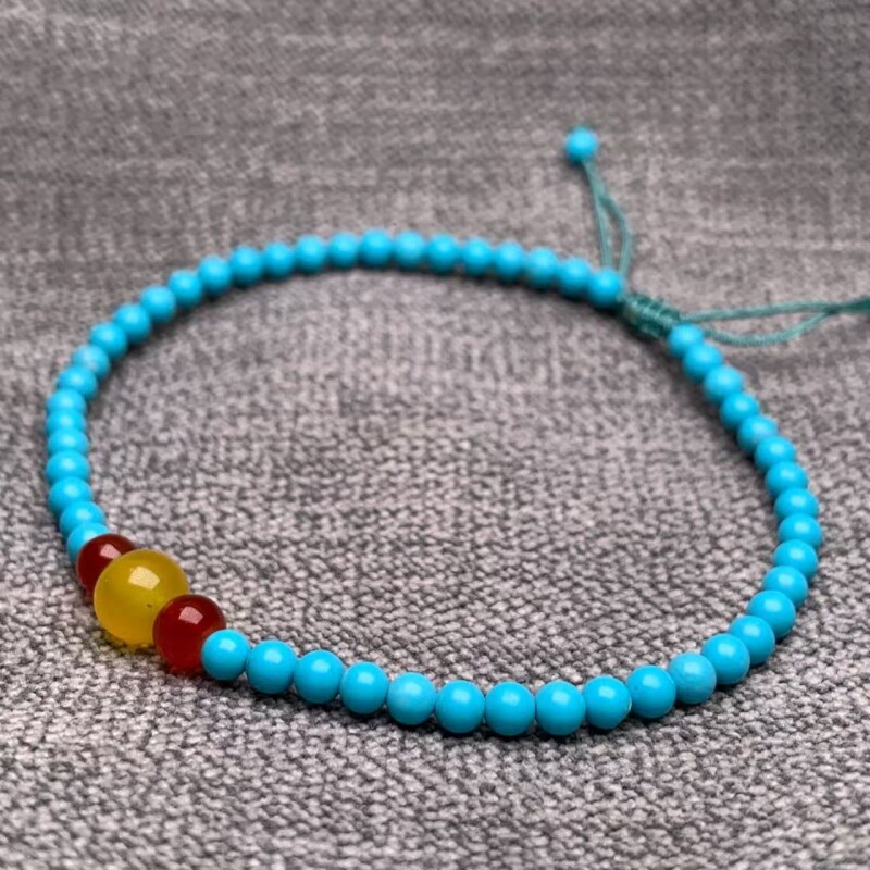 绿松石手串小米珠极细单圈手链南红蜜蜡转运珠新中式国风翠珀