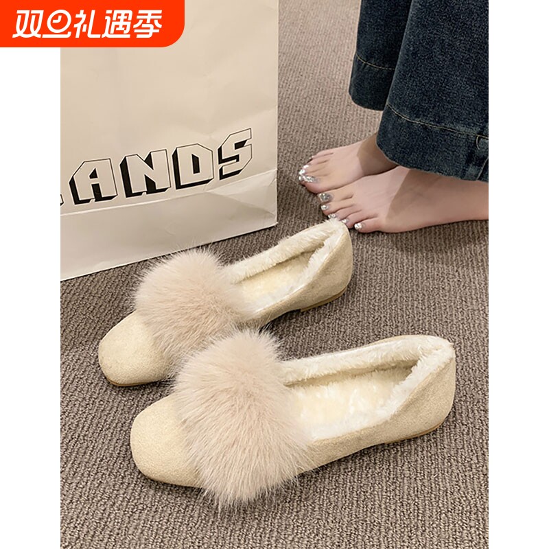 法式平底浅口加绒单鞋女秋2025新款配裙子百搭绝美小香风玛丽珍鞋