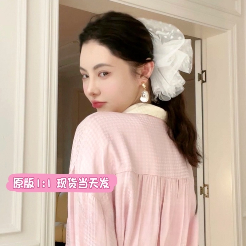 Mona张琦贤同款波点头纱2025年新款大肠发圈头花女超大号头绳发饰