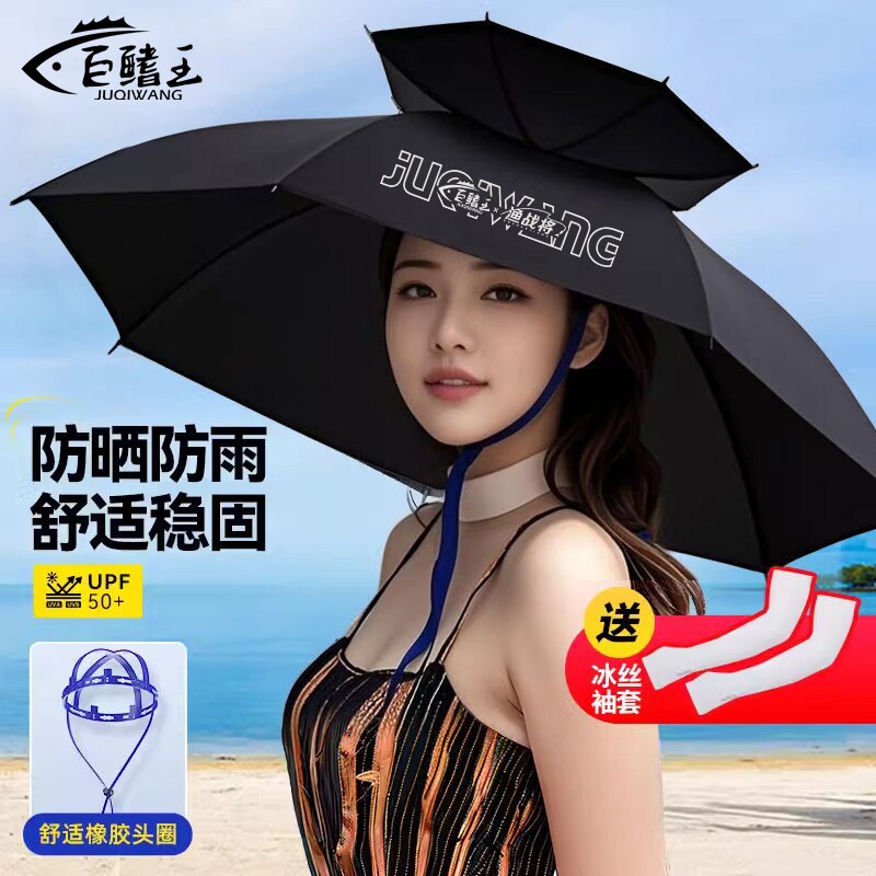 伞帽头戴式雨伞可折叠双层头顶伞户外钓鱼专用加厚防晒遮阳伞防雨图片
