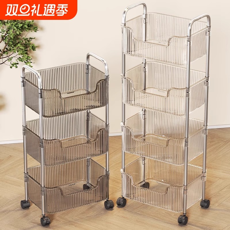 亚克力零食置物架落地多层可移动小推车化妆品柜子卧室客厅收纳架
