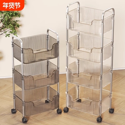 亚克力零食置物架落地多层可移动小推车化妆品卧室客厅收纳架三层