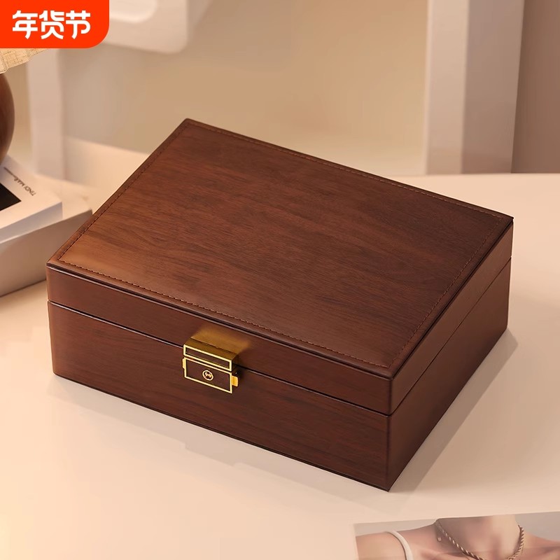 2025年高档精致耳钉项链饰品礼物实木首饰盒子内置戒指耳饰胡桃木,收纳整理,首饰盒,淘宝优惠券,粉丝福利购,淘宝优惠卷