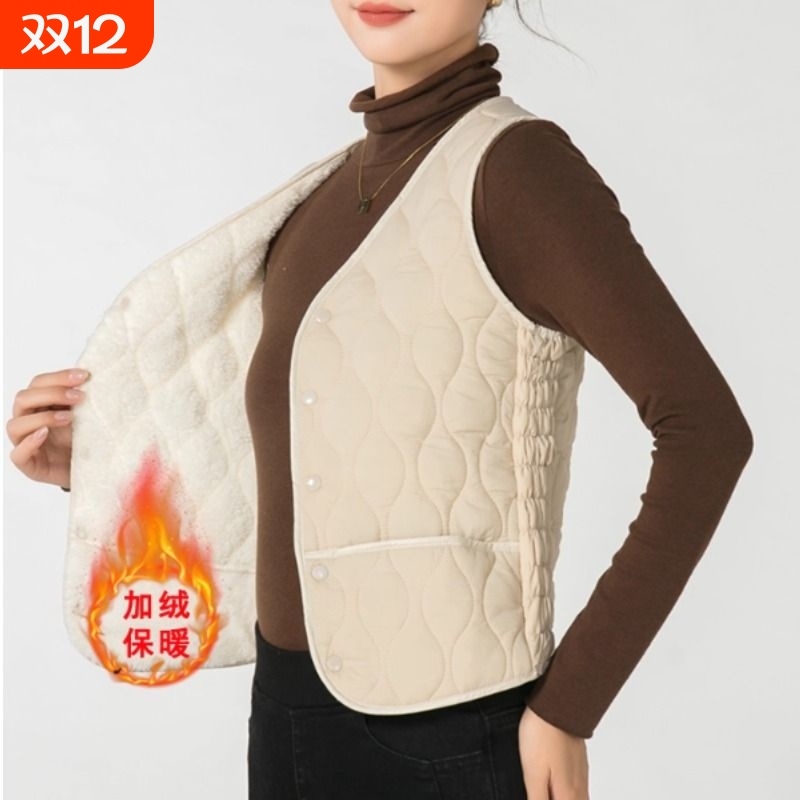 羽绒棉马甲女2025冬新款背心坎肩棉服内穿修身加绒加厚保暖