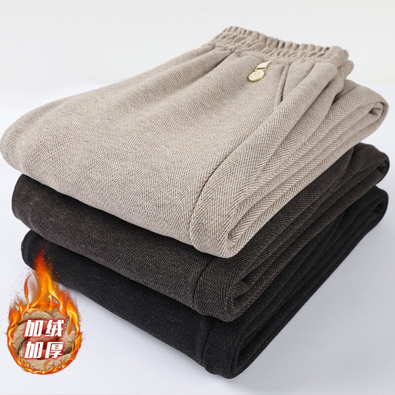 中年妈妈加绒裤子女冬季加厚宽松保暖休闲裤中老年人奶奶毛呢棉裤