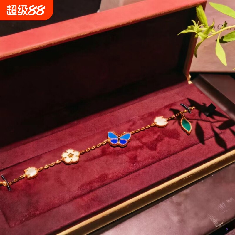 四叶草蝴蝶五花手链女轻奢小众百搭叠戴手饰礼物瓢虫玫瑰金黄金图片