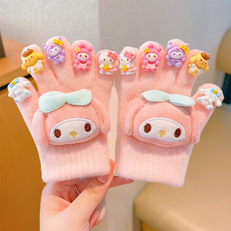 儿童2025手套冬季保暖男女童美甲DIY宝宝加厚五指女连指美乐蒂