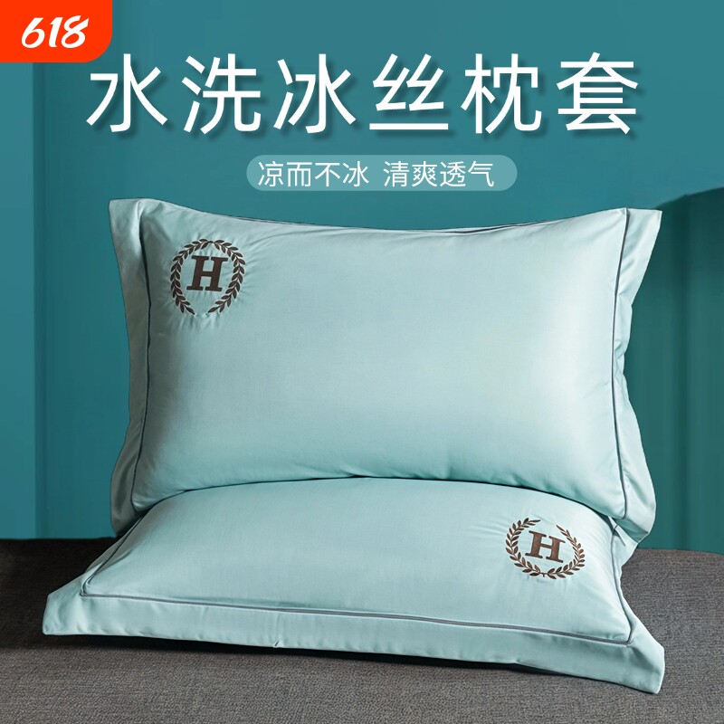 夏季水洗冰丝枕套凉感单人枕头套家用单个枕芯套48x74cm一对装2只