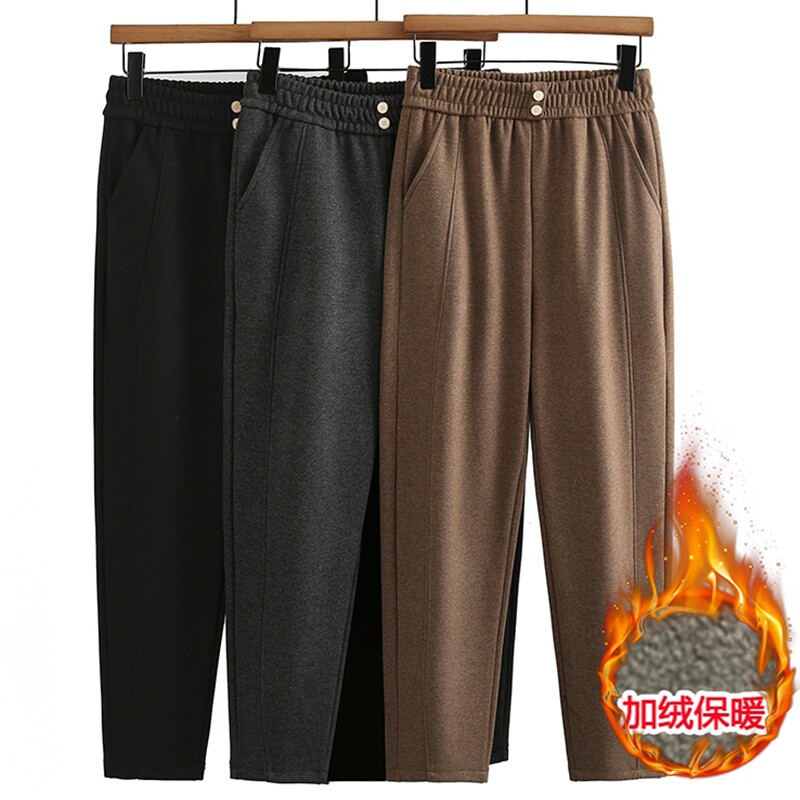 妈妈冬装洋气加绒直筒裤子中年女秋冬高腰休闲裤中老年气质长裤