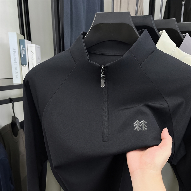 奥莱品牌折扣秋冬季K.LT恤男长袖速干户外运动打底立领上衣登山