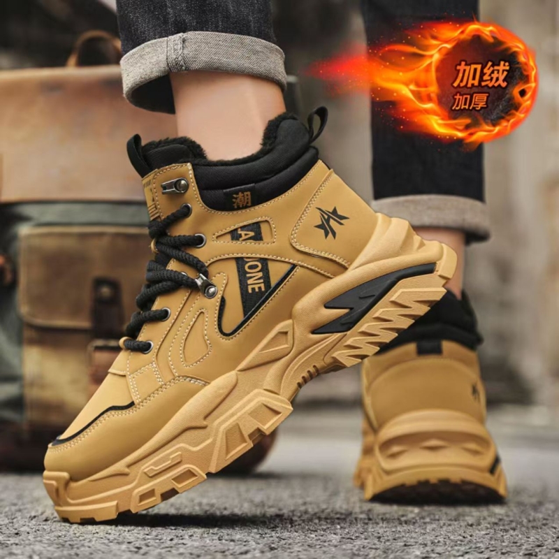 男鞋冬季透气加绒厚底增高加厚工装高帮马丁靴男士防滑耐磨登山鞋