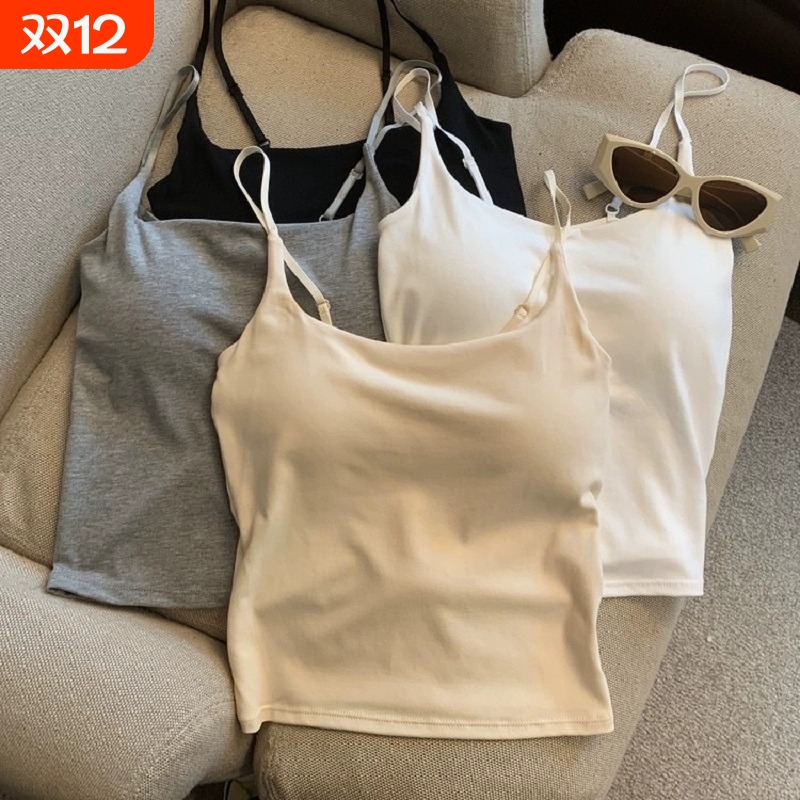 美背吊带背心女带胸垫内搭外穿