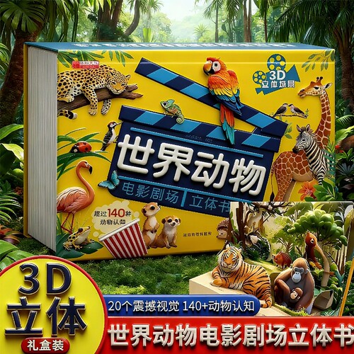 抖音同款动物电影剧场3D立体自然揭秘儿童立体书3-6岁百科全书翻翻书幼儿启蒙早教认知绘本故事书看图片认动物阅读小秘密认字能力