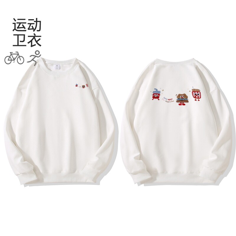 秋冬季新款小众汉堡薯条印花设计减龄百搭休闲宽松圆领运动卫衣女