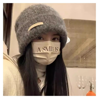 大头闭眼入毛绒毛线帽显脸小秋冬