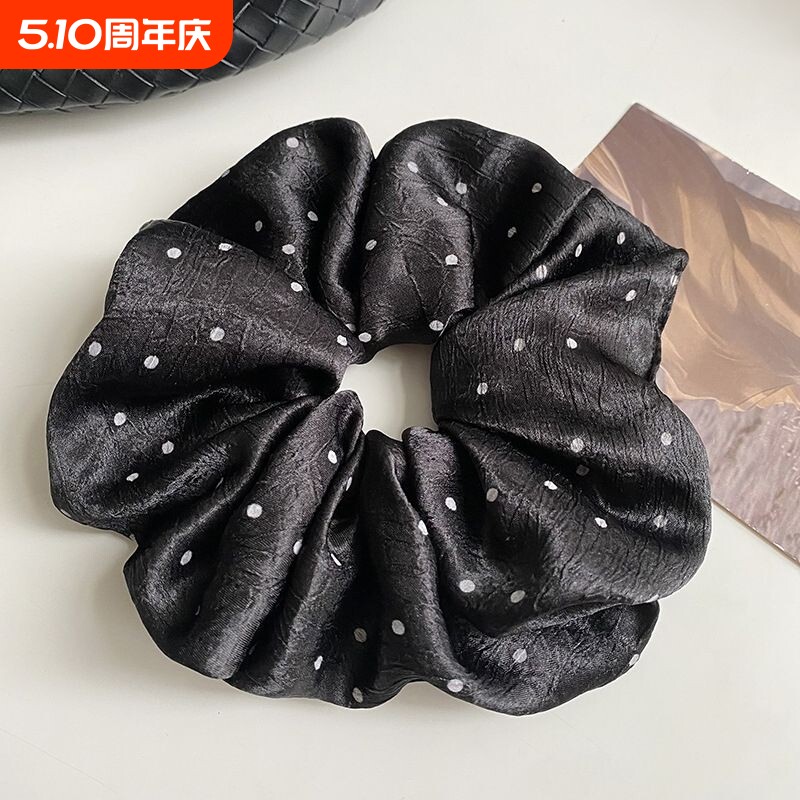 波点缎面大肠发圈女秋冬高级感丝光扎发头绳发饰复古红色黑色布艺