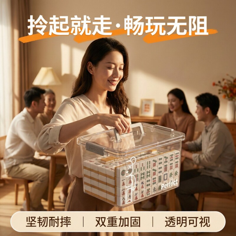 麻将盒子麻雀牌棋牌收纳盒大号加厚大容量透明多功能医药存储箱子