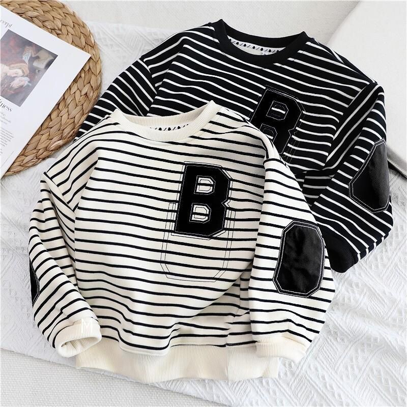 2025新款儿童卫衣加绒童装秋冬外套中大童冬装男童条纹保暖上衣服