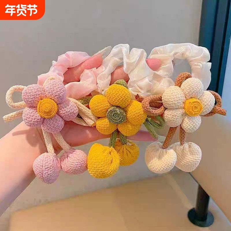 儿童双丸子头新款花朵发绳女童扎丸子头大肠发圈女孩马尾头绳发饰