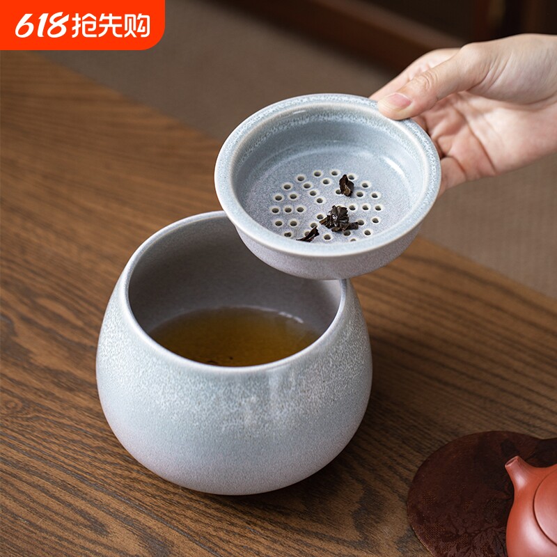 陶瓷茶洗茶渣缸废水桶家用办公烟灰缸大容量带过滤功夫茶道水盂