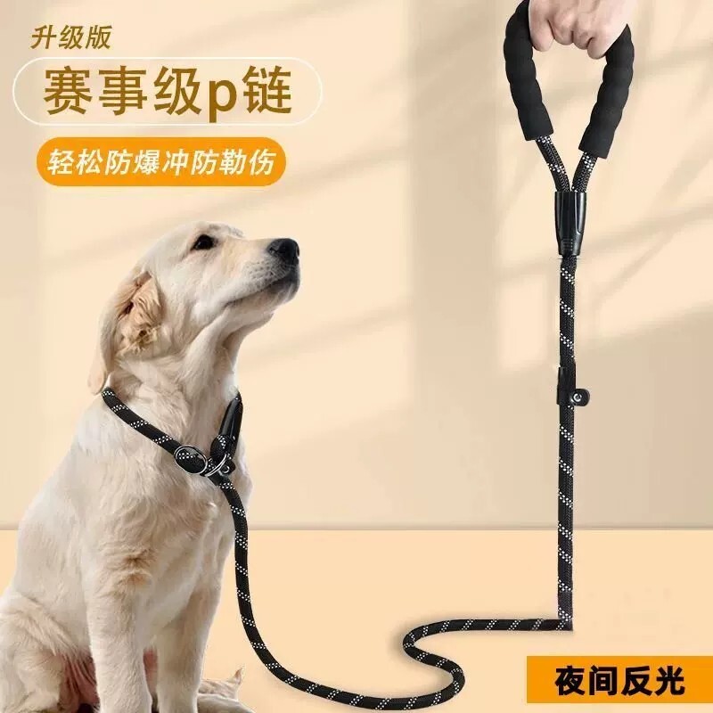 遛狗牵引绳防爆冲p链金毛泰迪训练狗链可伸缩小项圈一体式防咬