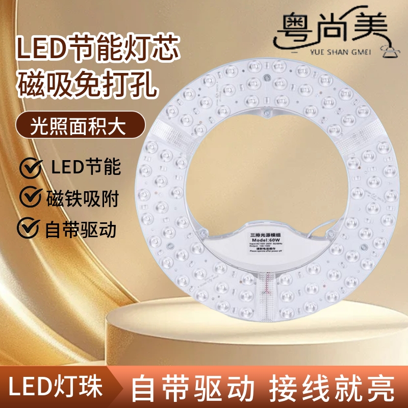 led节能灯盘灯芯灯管吸顶灯替换圆形家用客厅卧室磁吸led超亮暖光