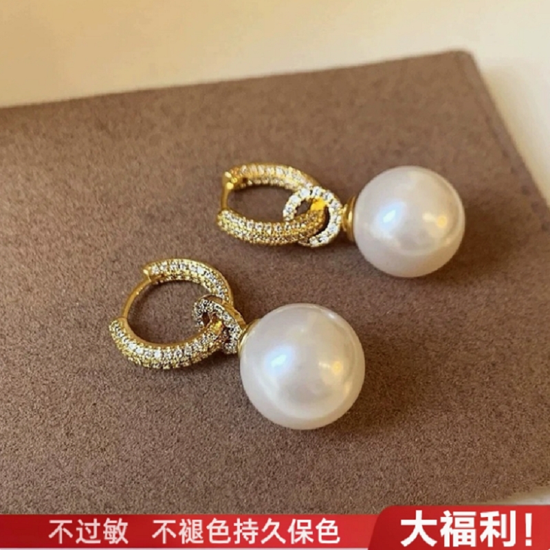 周家大福利18k金珍珠耳环气质高级感彩金耳坠耳圈耳钉轻奢耳饰女