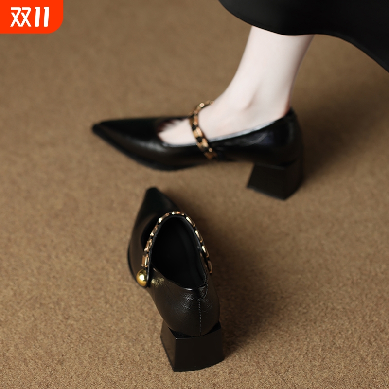 羊皮版绝美气质法式尖头高跟秋鞋女2025秋款秋季玛丽珍配裙子单鞋