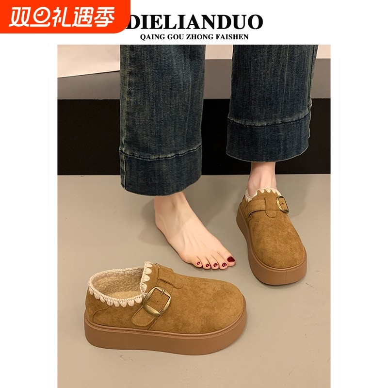 加绒勃肯鞋女2025秋冬季新款厚底保暖棉鞋毛毛加厚豆豆博肯雪地靴