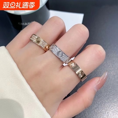 钉子戒指男女18K玫瑰金love满天星情侣对戒指环黄金白金窄版宽版