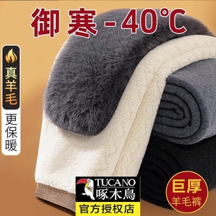 保暖裤棉裤啄木鸟羊羔绒内穿男士羊毛加厚加绒裤冬季东北护膝驼绒