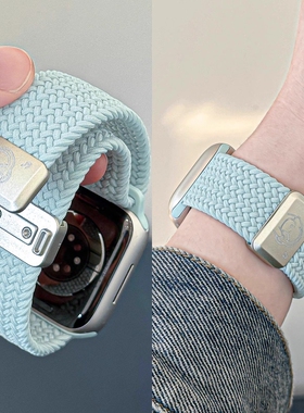 适用苹果S10手表S9表带iwatch11尼龙applewatch8代编织7磁吸S7弹力SE腕带S6高级542mm运动智能蓝色红色黑色