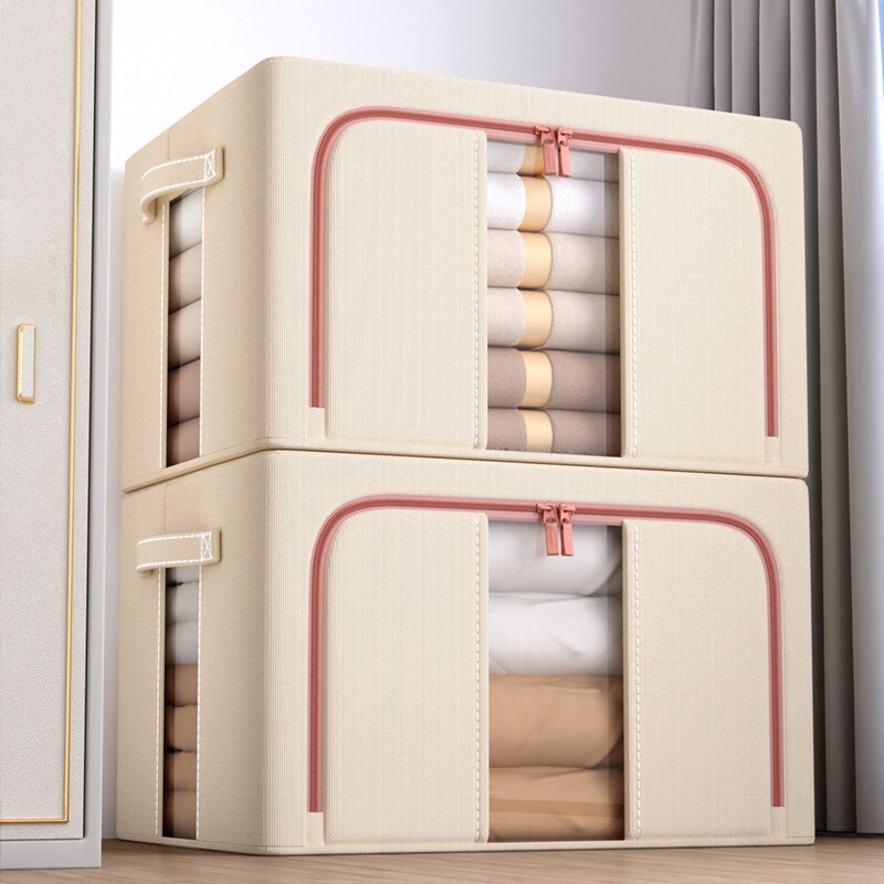 棉麻衣服收纳箱可视窗百纳箱布艺可折叠储物箱被子换季衣物整理箱