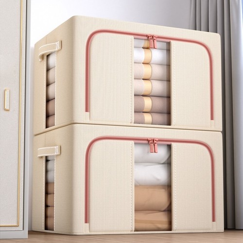 棉麻衣服收纳箱可视窗百纳箱布艺可折叠储物箱被子换季衣物整理箱