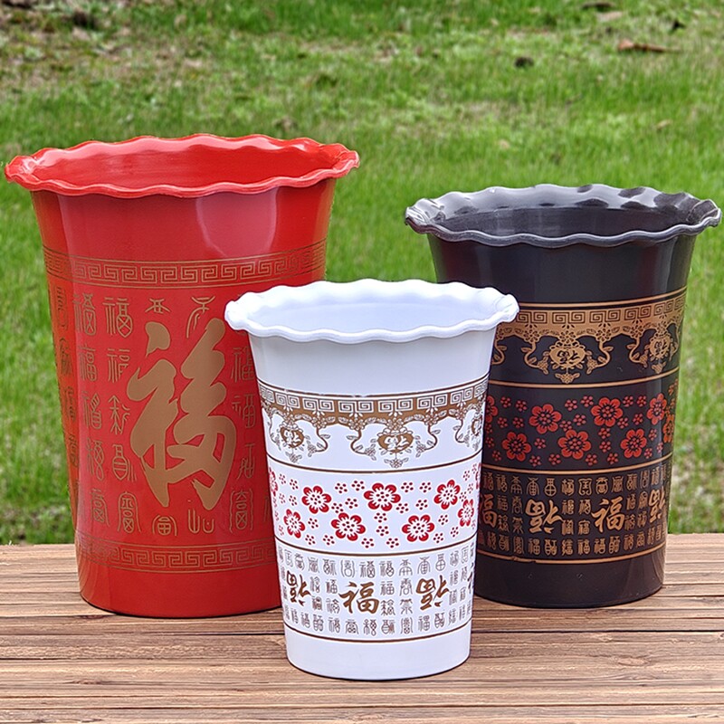 高筒红福花盆加厚喜庆室内阳台仿陶瓷特大号透气发财树花卉盆栽盆