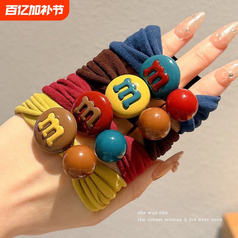 彩色m豆球球发圈女无痕马尾扎头绳丸子头发绳皮筋新款不伤发红色